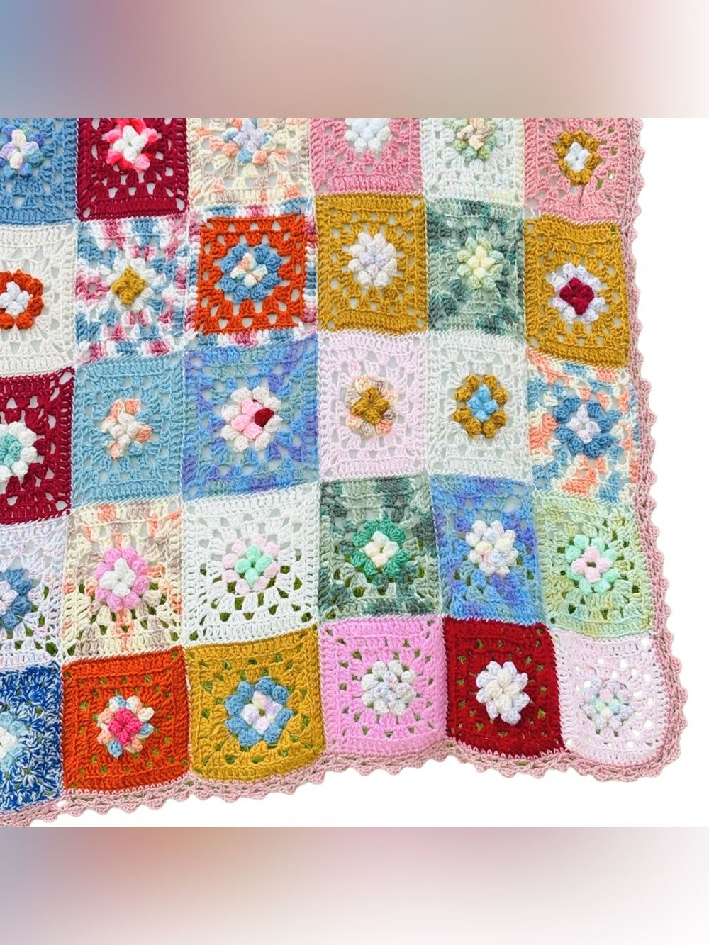 Vintage Granny Square Crochet Afghan Throw Blanket Handmade Boho Cottagecore - Picture 3 of 16